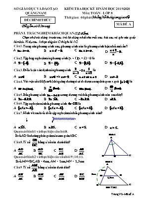 Đề kiểm tra học kỳ II môn Toán Lớp 8 - Mã đề A - Năm học 2019-2020 - Sở giáo dục và đào tạo Quảng Nam